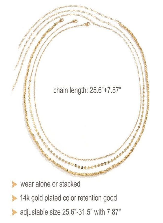 Acruccen 3 Pcs Body Chains for Waist Minimalist Belly Chains 18k Gold Plated Waist Chains for Women Multilayer Evil Eye Chains Summer Beach Body Chain Adjustable - Image 2